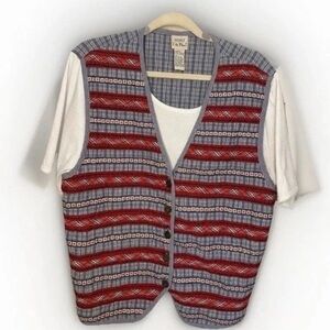 Koret City Blues Women’s L Denim Shirt Vest Red Blue Single Stitch Vintage 90’s